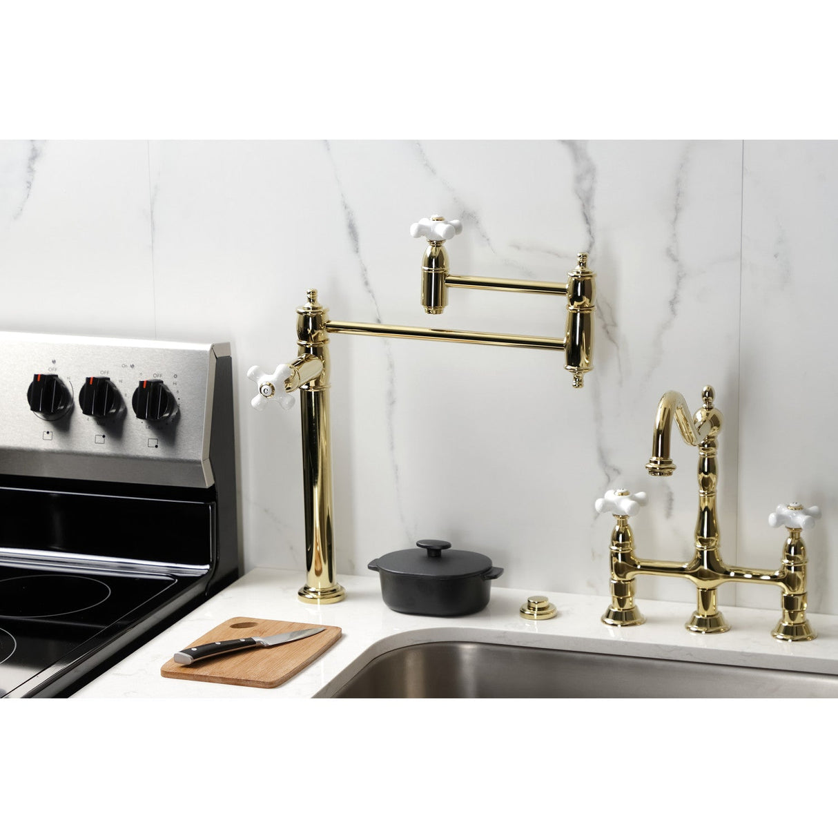 Restoration KS3702PX Single-Hole Deck Mount Pot Filler, Polished Brass