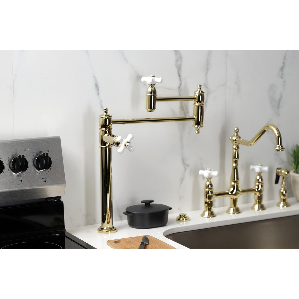 Restoration KS3702PX Single-Hole Deck Mount Pot Filler, Polished Brass