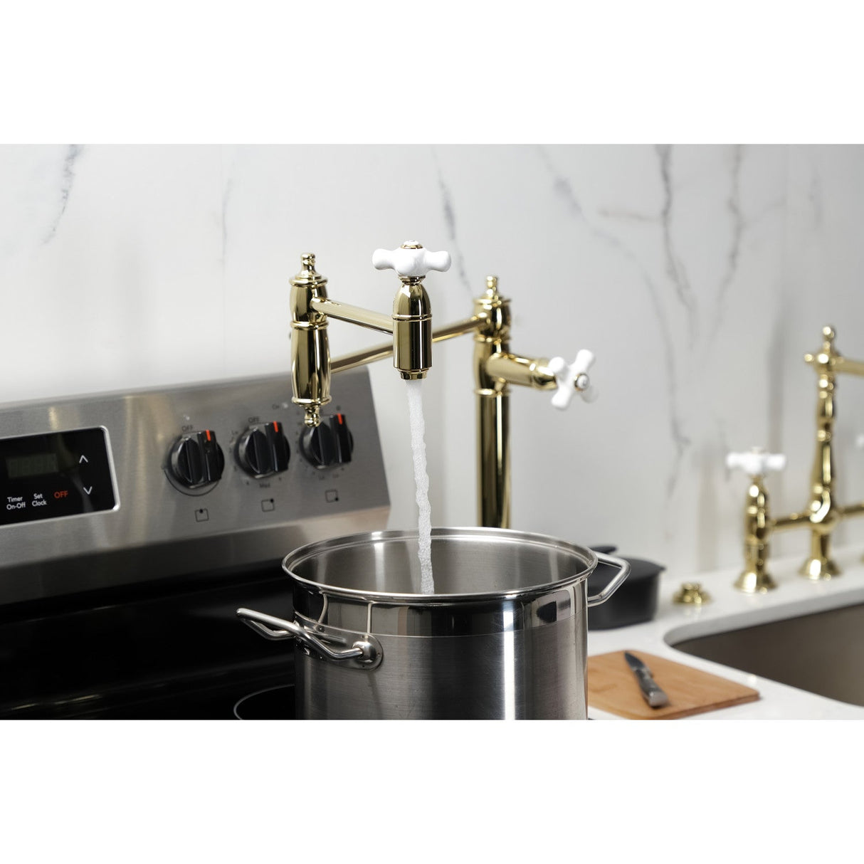 Restoration KS3702PX Single-Hole Deck Mount Pot Filler, Polished Brass