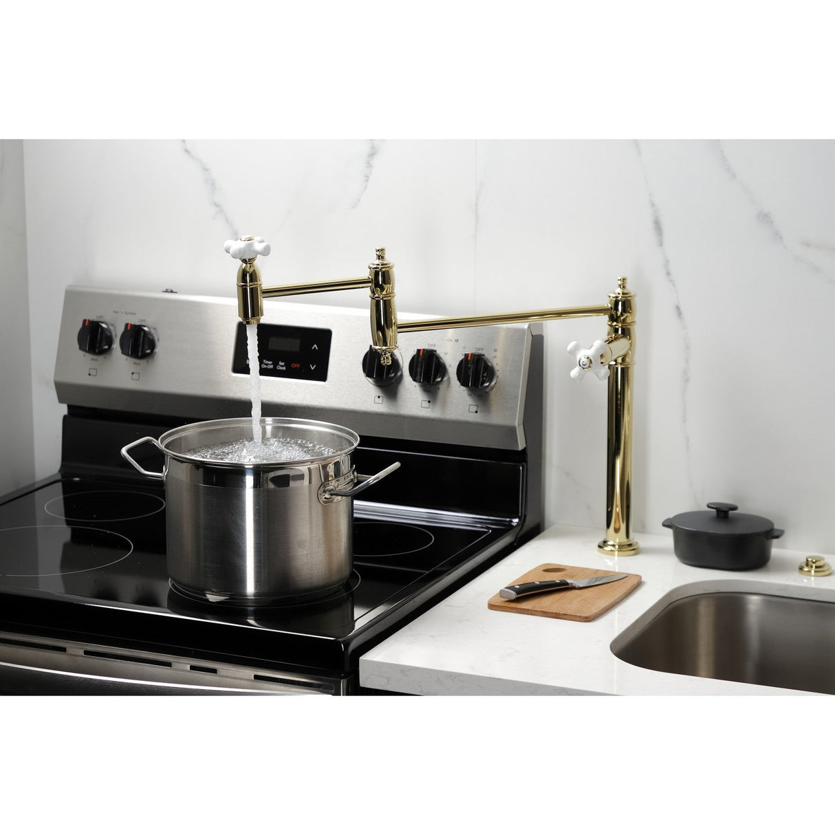 Restoration KS3702PX Single-Hole Deck Mount Pot Filler, Polished Brass