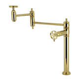 Webb KS3702RKX Two-Handle 1-Hole Deck Mount Pot Filler Faucet with Knurled Handle, Polished Brass