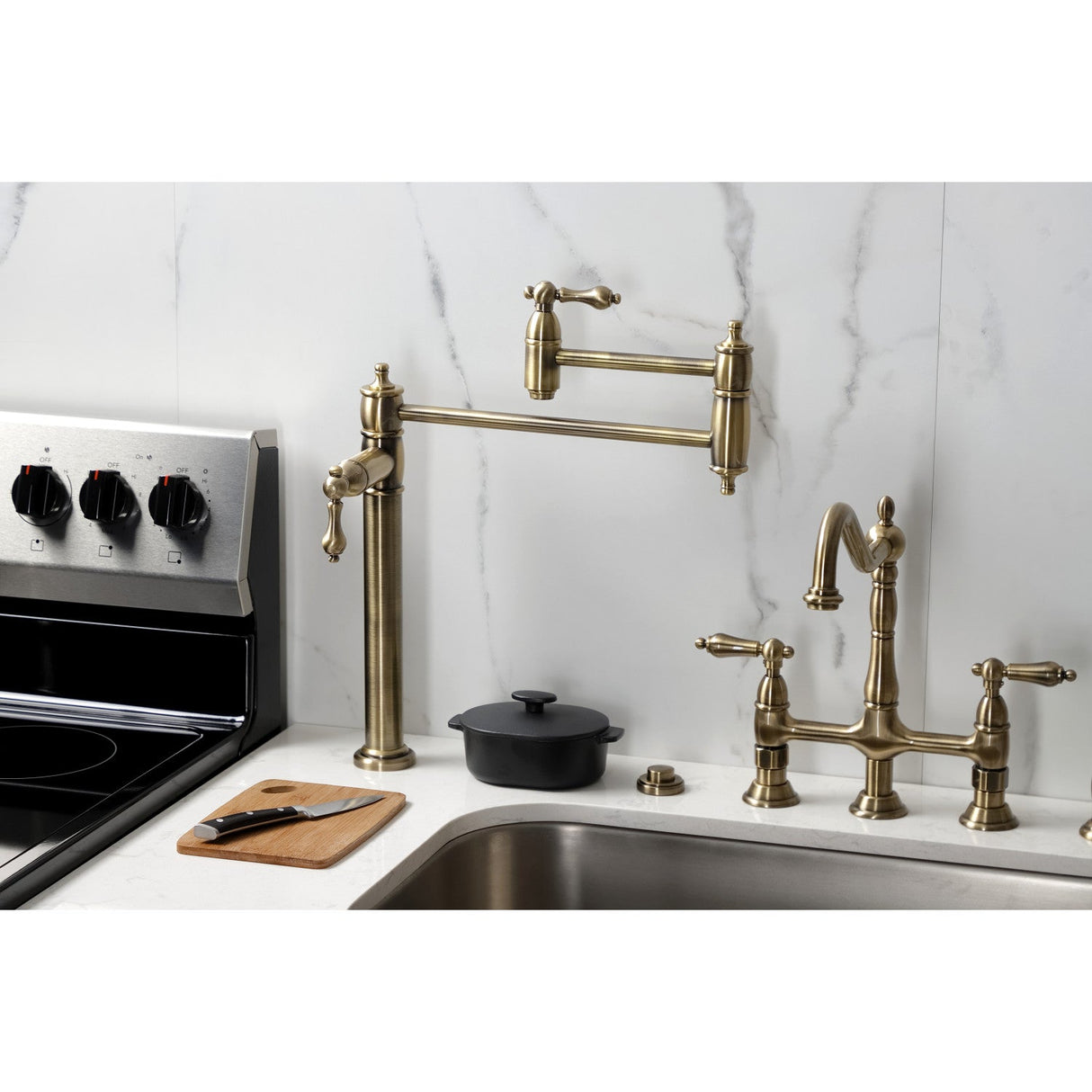 Restoration KS3703AL Single-Hole Deck Mount Pot Filler, Antique Brass