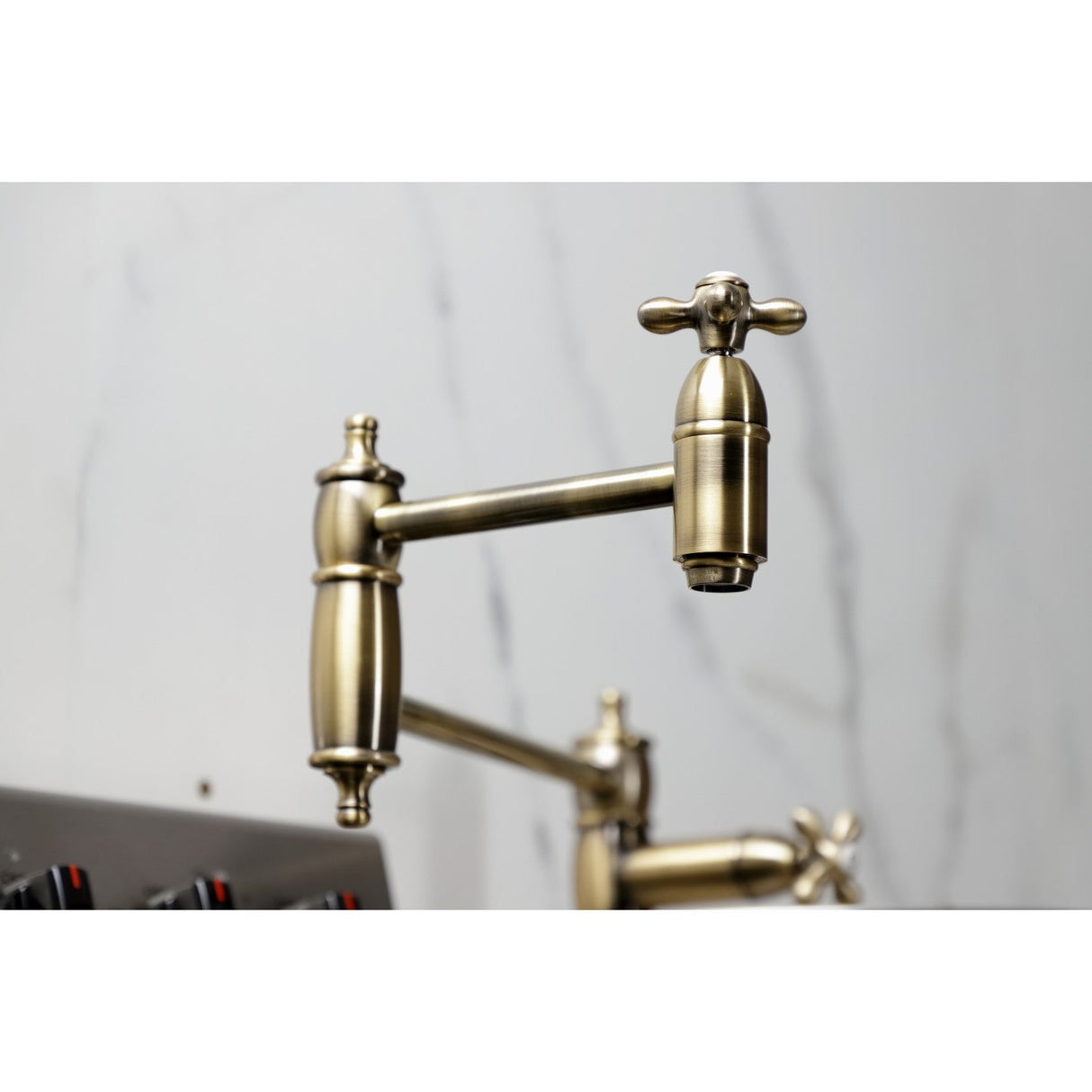 Restoration KS3703AX Single-Hole Deck Mount Pot Filler, Antique Brass
