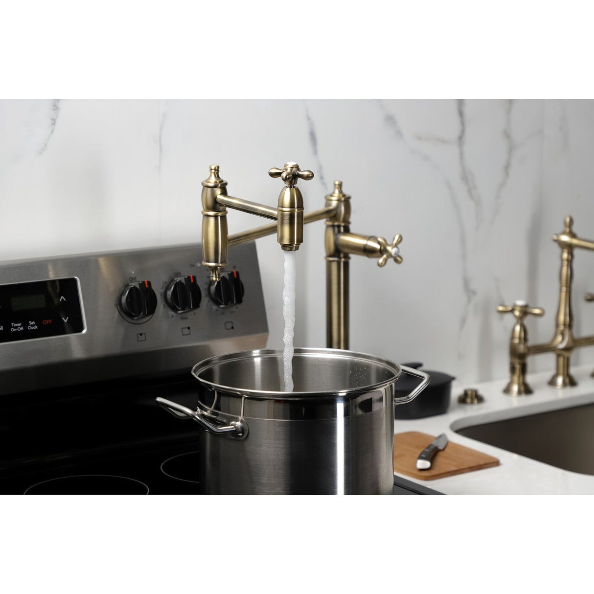 Restoration KS3703AX Single-Hole Deck Mount Pot Filler, Antique Brass