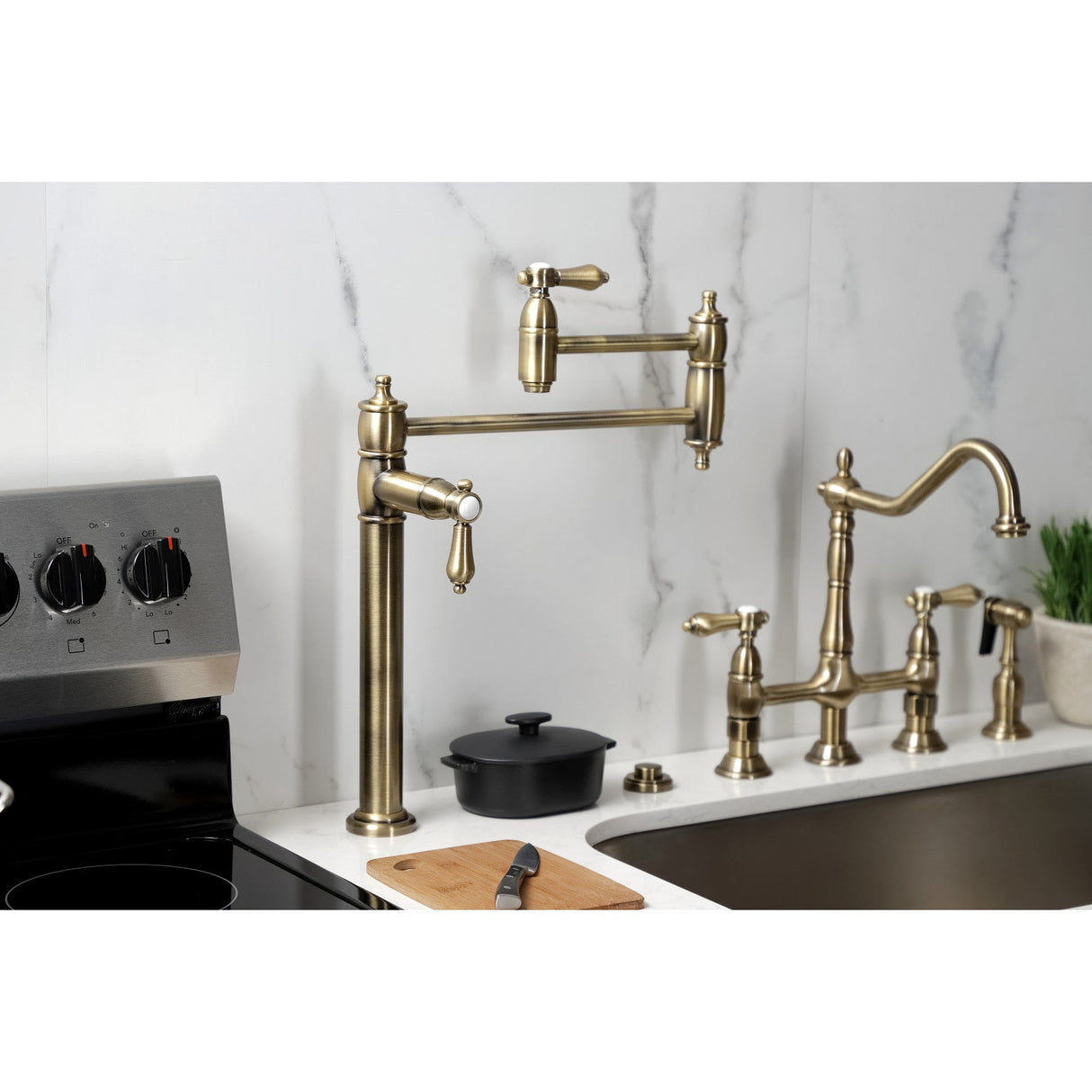 Heirloom KS3703BAL Single-Hole Deck Mount Pot Filler, Antique Brass