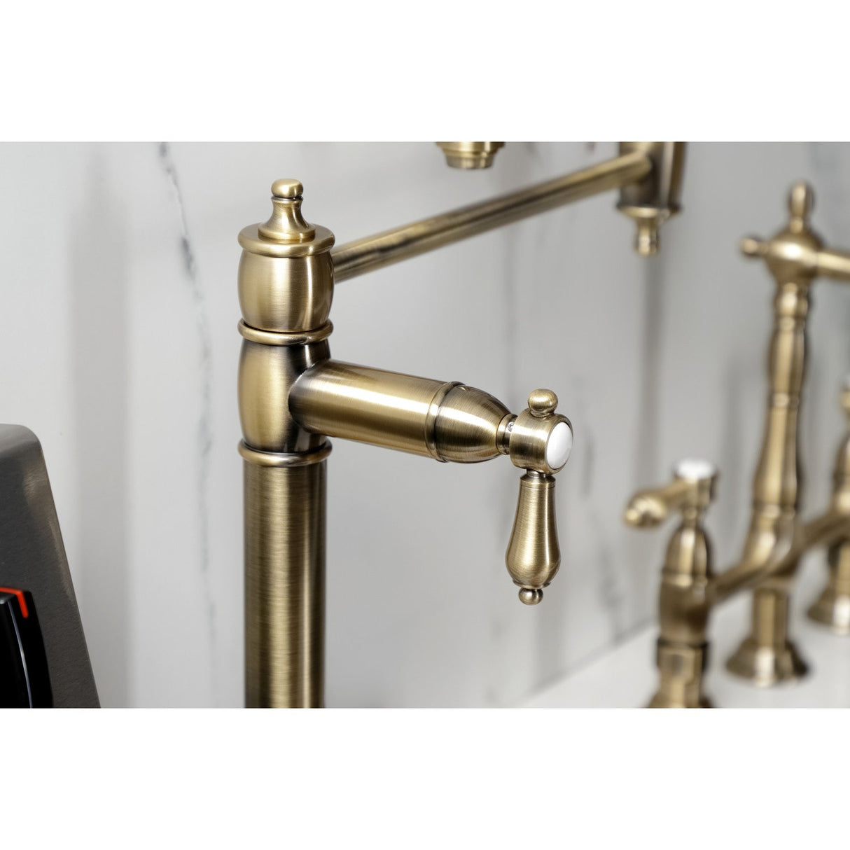 Heirloom KS3703BAL Single-Hole Deck Mount Pot Filler, Antique Brass