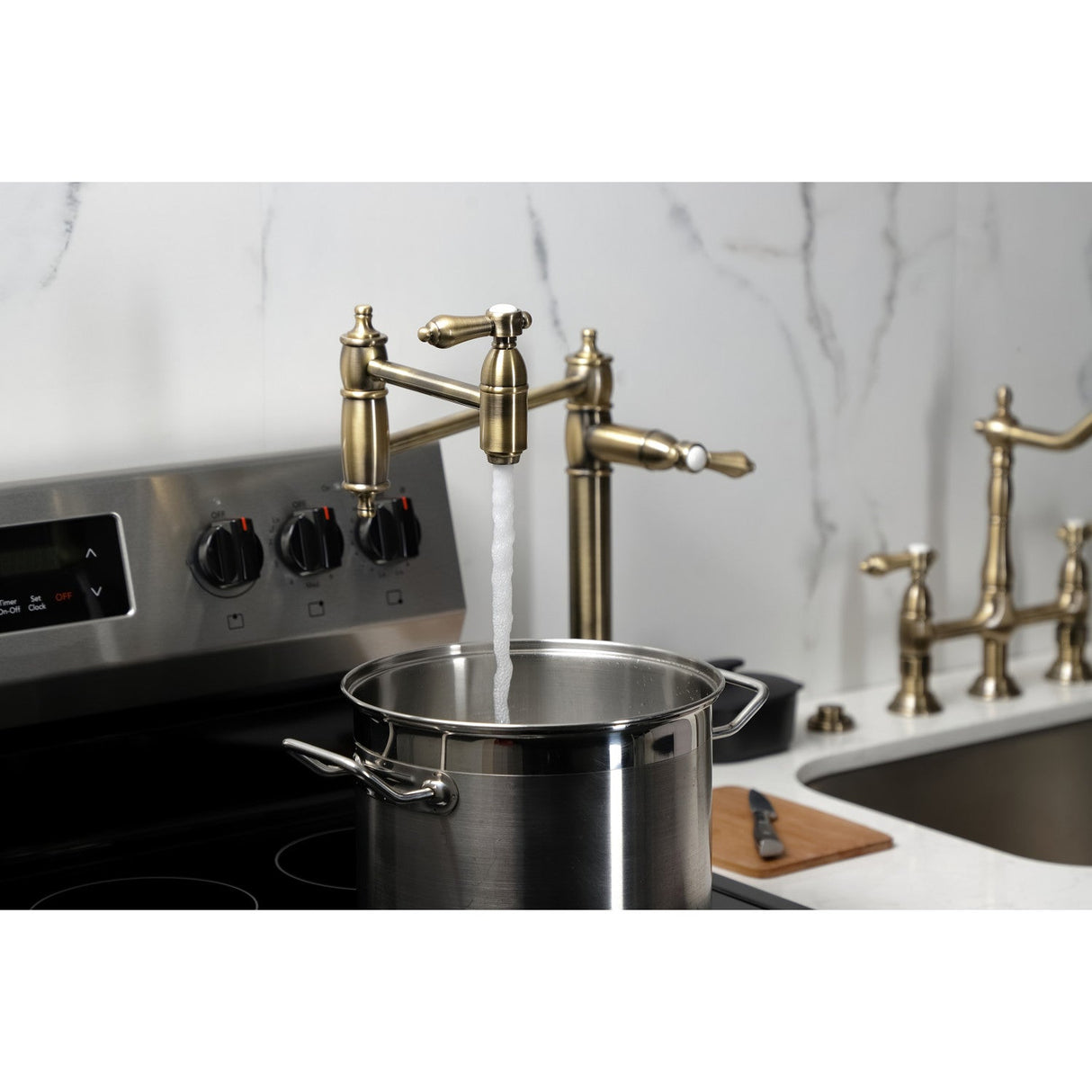 Heirloom KS3703BAL Single-Hole Deck Mount Pot Filler, Antique Brass