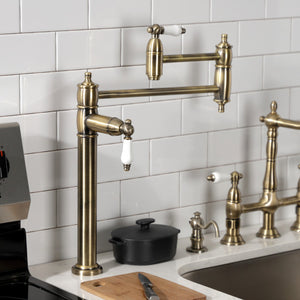 Restoration KS3703PL Single-Hole Deck Mount Pot Filler, Antique Brass