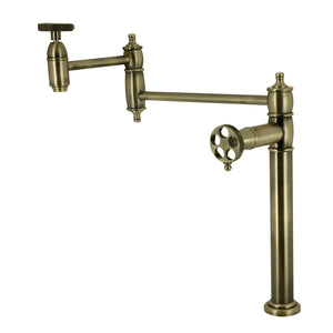 Webb KS3703RKX Two-Handle 1-Hole Deck Mount Pot Filler Faucet with Knurled Handle, Antique Brass