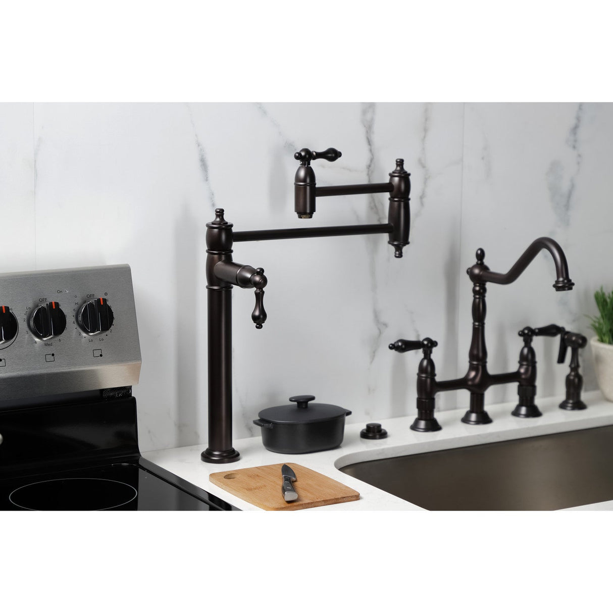 Restoration KS3705AL Single-Hole Deck Mount Pot Filler, Oil Rubbed Bronze