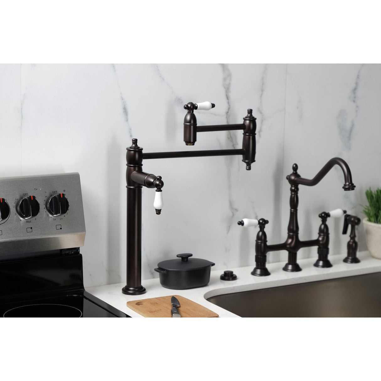 Restoration KS3705PL Single-Hole Deck Mount Pot Filler, Oil Rubbed Bronze