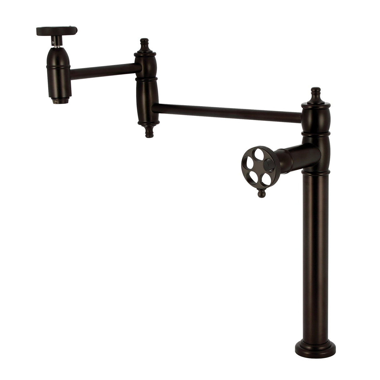 Wendell KS3705RKZ Two-Handle 1-Hole Deck Mount Pot Filler Faucet with Knurled Handle, Oil Rubbed Bronze