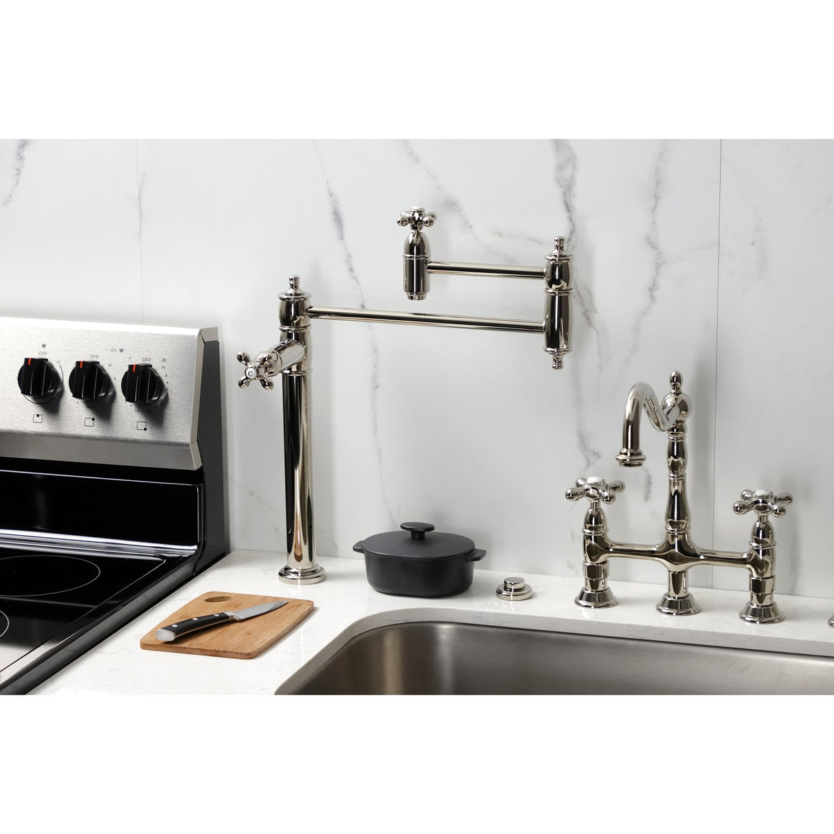 Restoration KS3706AX Single-Hole Deck Mount Pot Filler, Polished Nickel