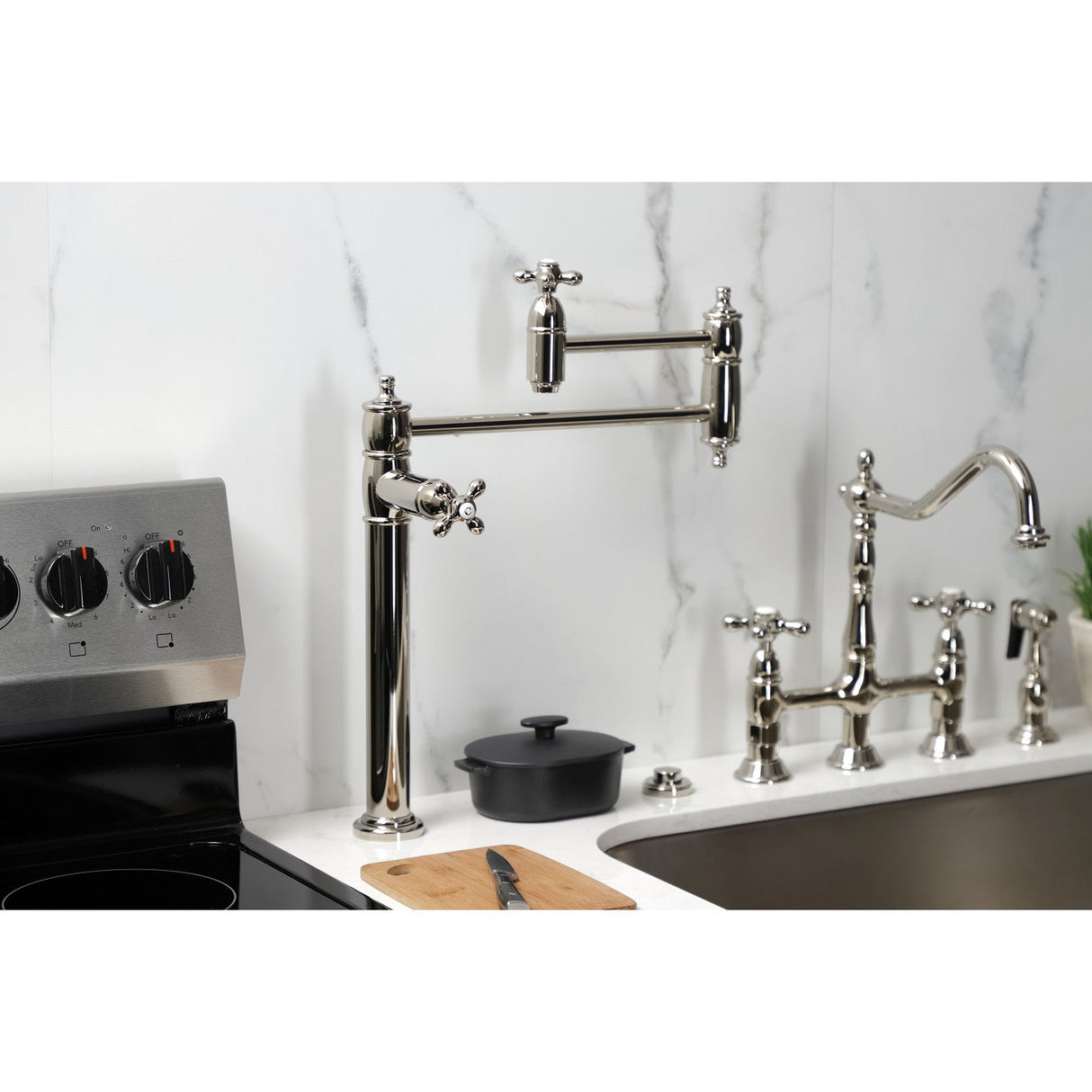 Restoration KS3706AX Single-Hole Deck Mount Pot Filler, Polished Nickel