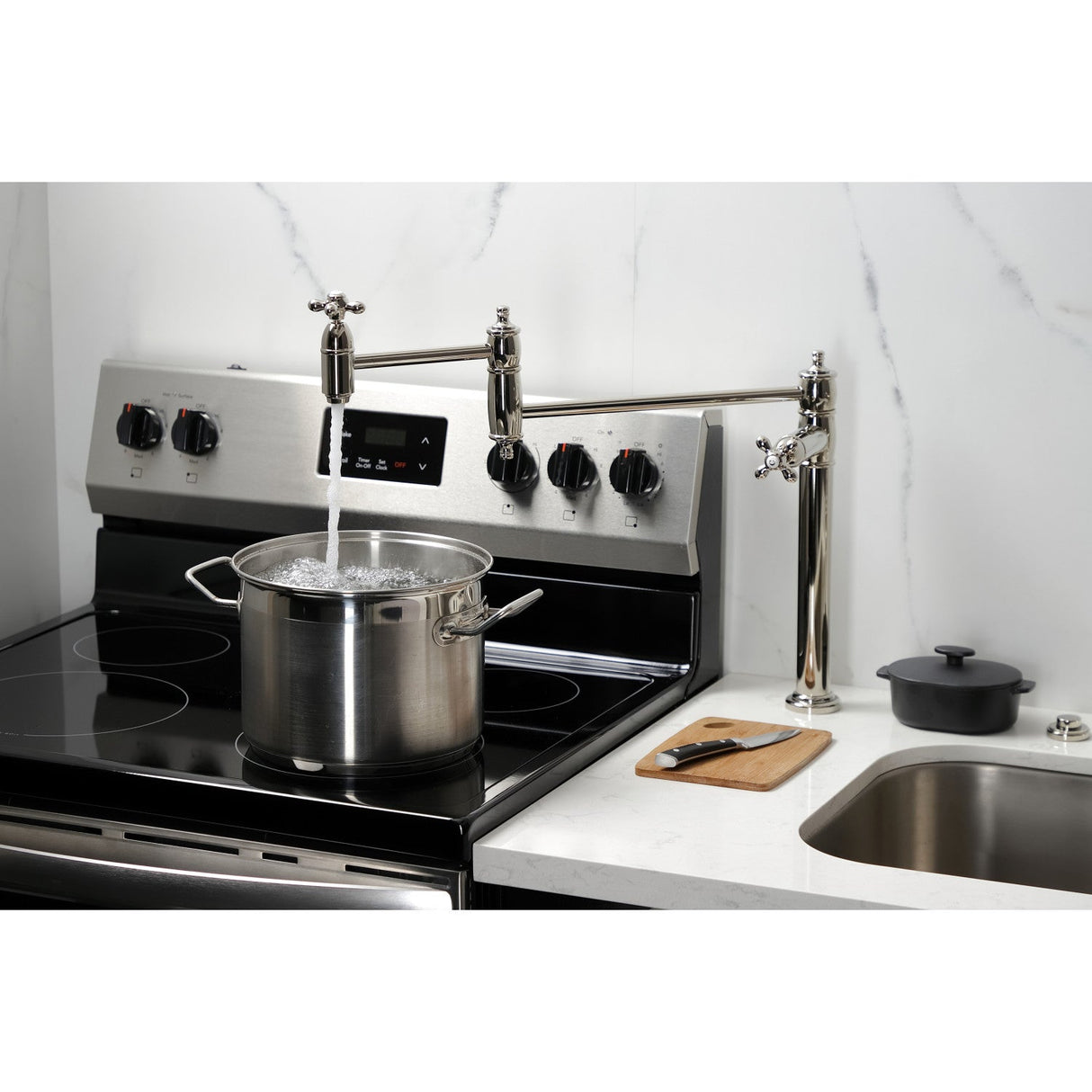 Restoration KS3706AX Single-Hole Deck Mount Pot Filler, Polished Nickel