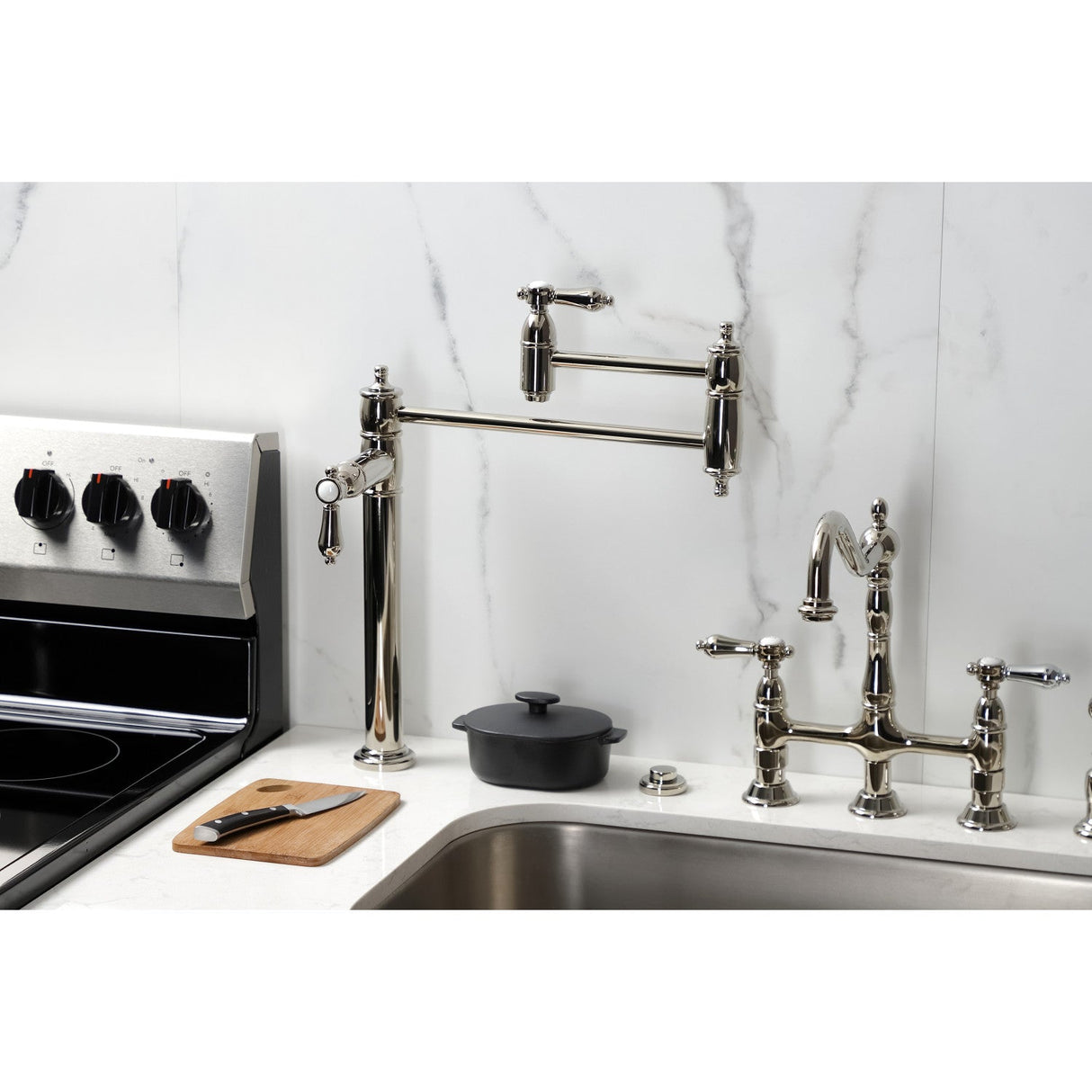 Heirloom KS3706BAL Single-Hole Deck Mount Pot Filler, Polished Nickel