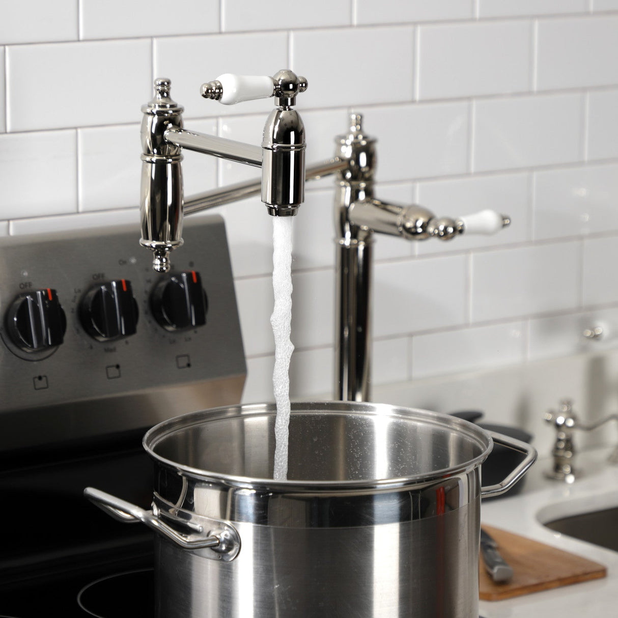 Restoration KS3706PL Single-Hole Deck Mount Pot Filler, Polished Nickel