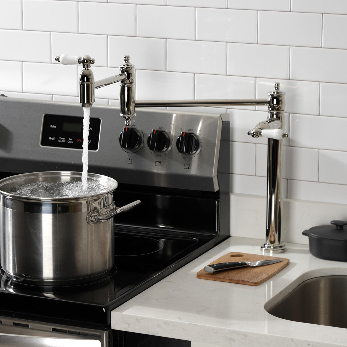 Restoration KS3706PL Single-Hole Deck Mount Pot Filler, Polished Nickel