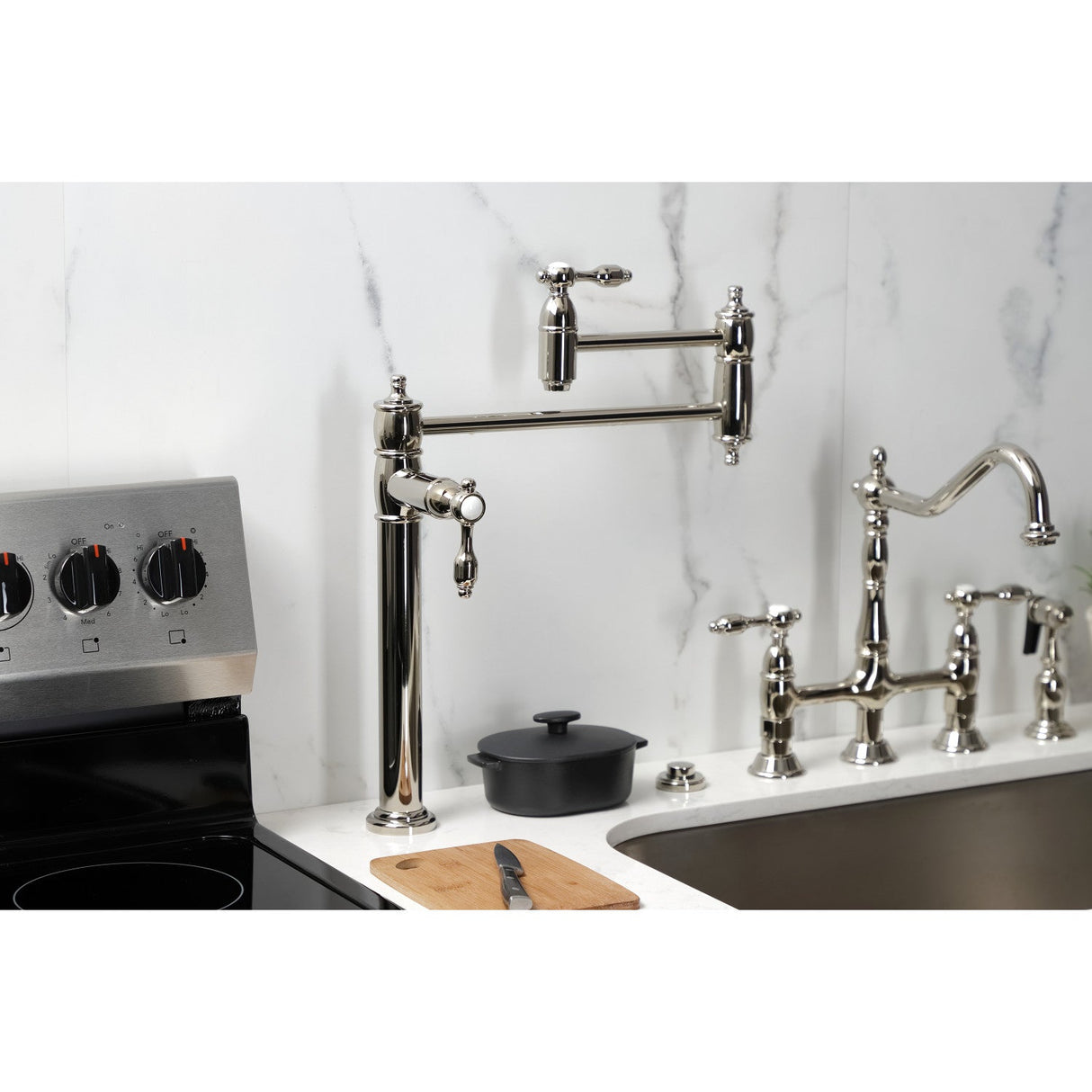 Tudor KS3706TAL Single-Hole Deck Mount Pot Filler, Polished Nickel