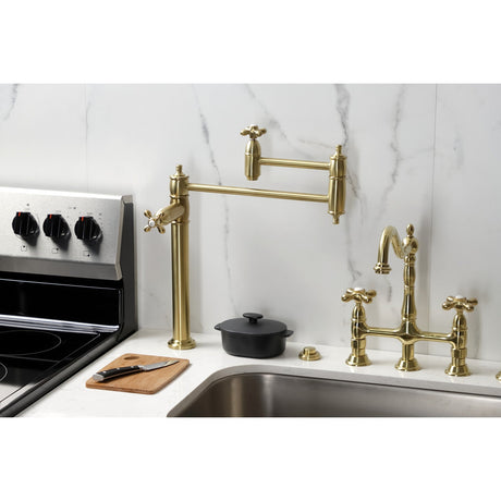 Restoration KS3707AX Single-Hole Deck Mount Pot Filler, Brushed Brass