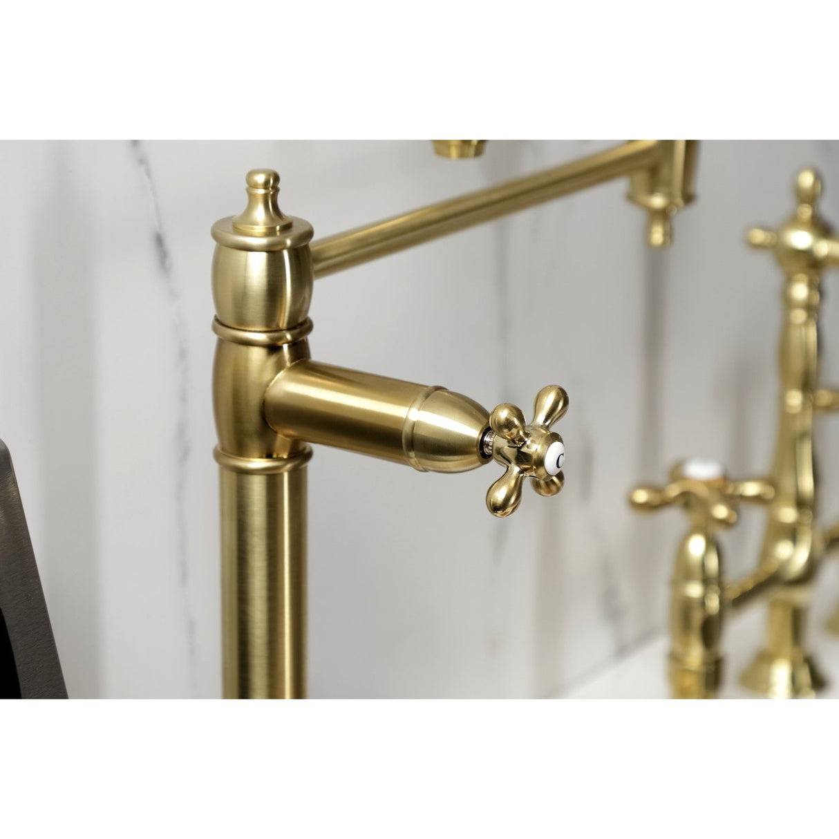 Restoration KS3707AX Single-Hole Deck Mount Pot Filler, Brushed Brass