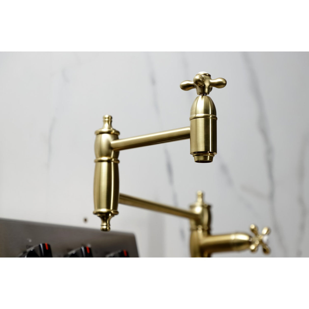 Restoration KS3707AX Single-Hole Deck Mount Pot Filler, Brushed Brass