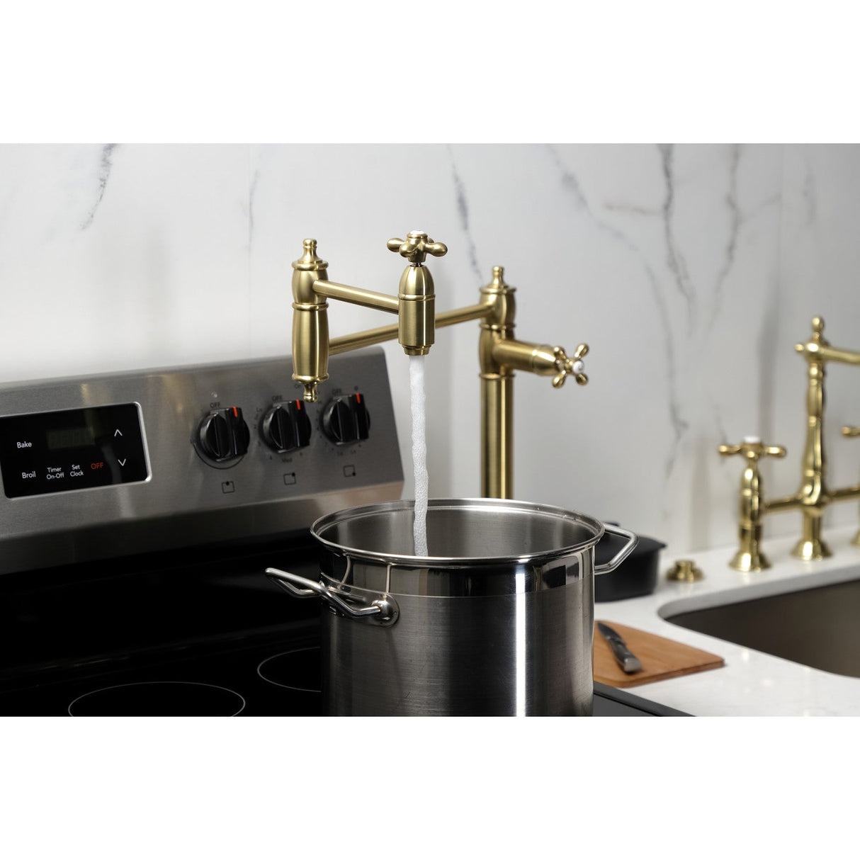 Restoration KS3707AX Single-Hole Deck Mount Pot Filler, Brushed Brass