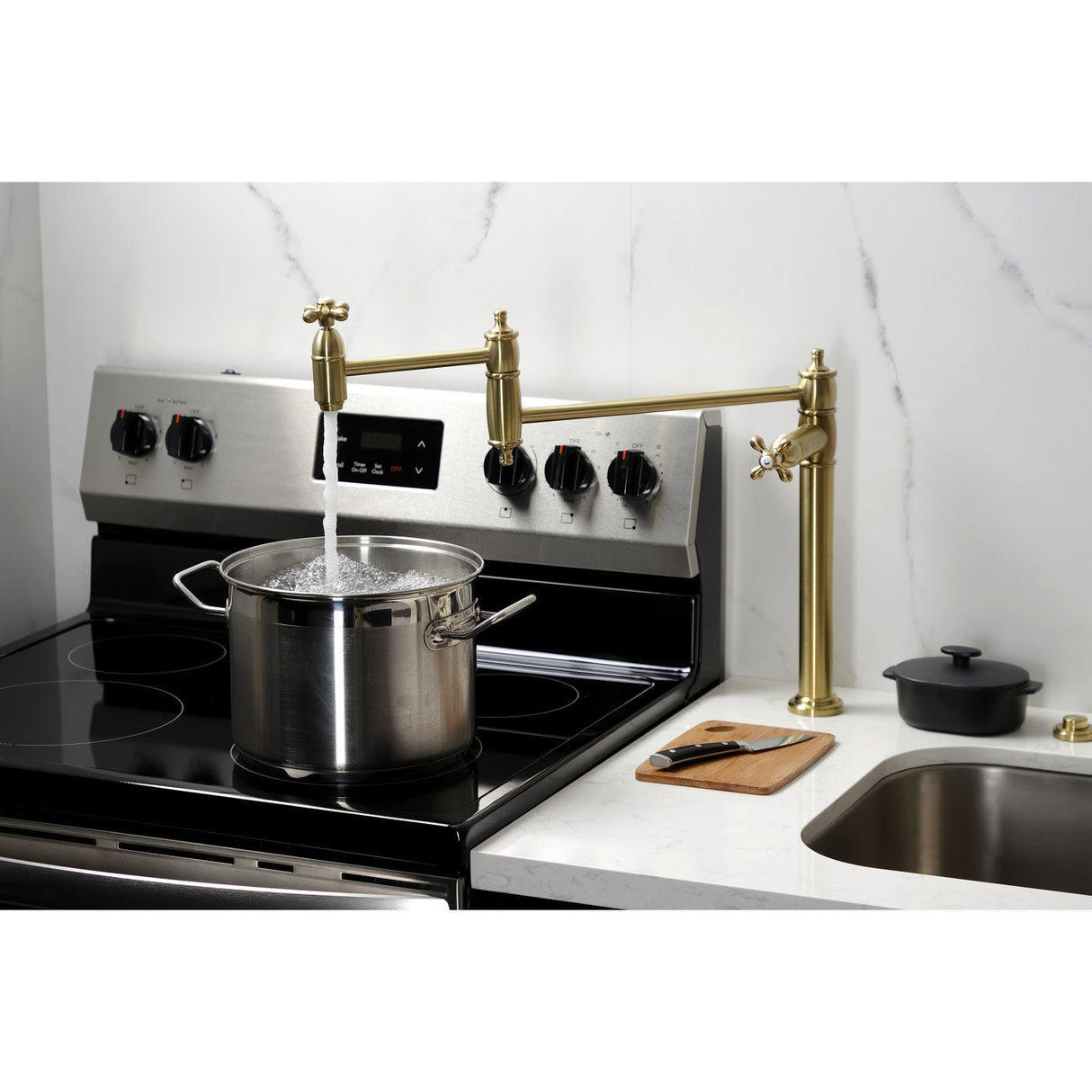 Restoration KS3707AX Single-Hole Deck Mount Pot Filler, Brushed Brass