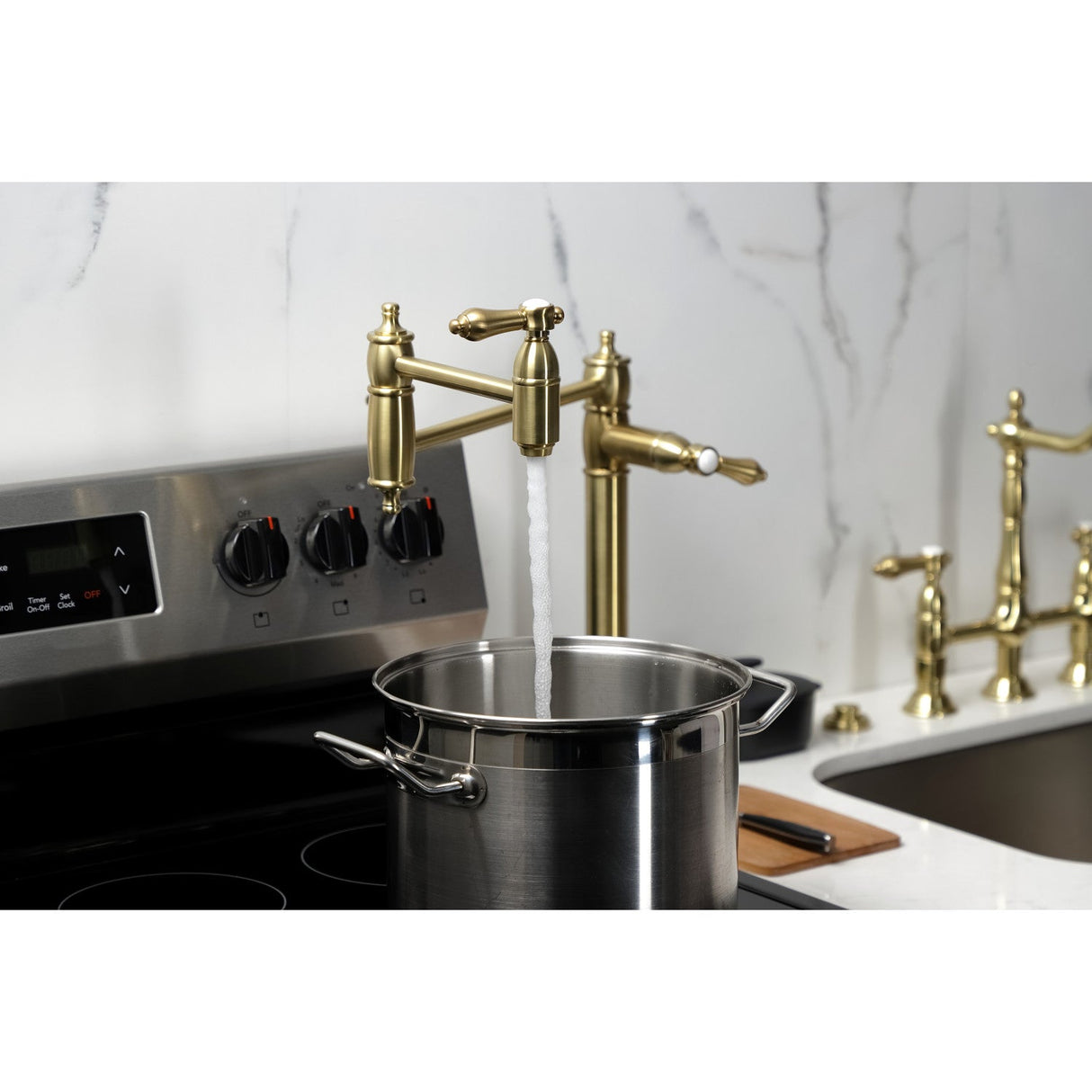 Heirloom KS3707BAL Single-Hole Deck Mount Pot Filler, Brushed Brass