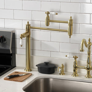 Restoration KS3707PL Single-Hole Deck Mount Pot Filler, Brushed Brass