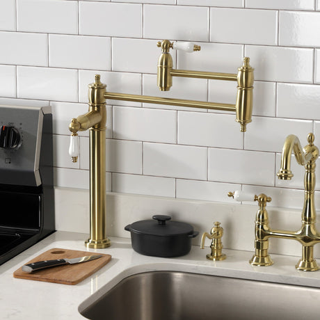 Restoration KS3707PL Single-Hole Deck Mount Pot Filler, Brushed Brass
