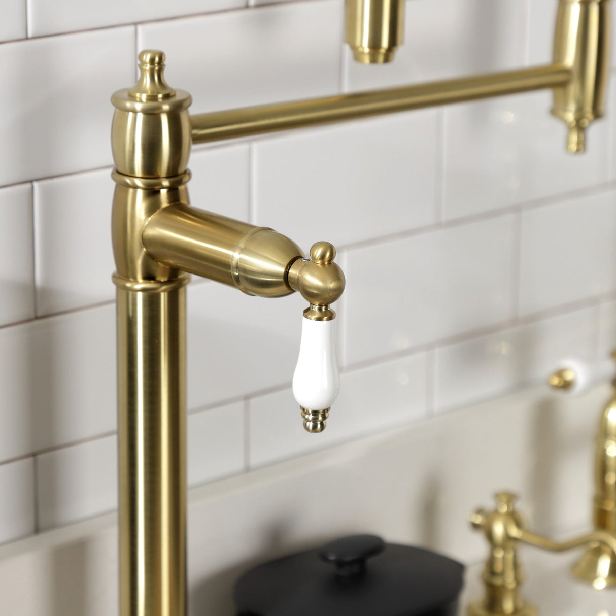 Restoration KS3707PL Single-Hole Deck Mount Pot Filler, Brushed Brass