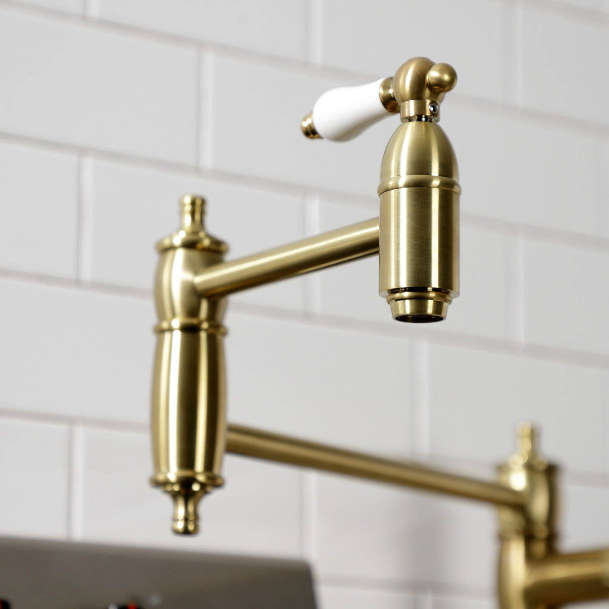 Restoration KS3707PL Single-Hole Deck Mount Pot Filler, Brushed Brass