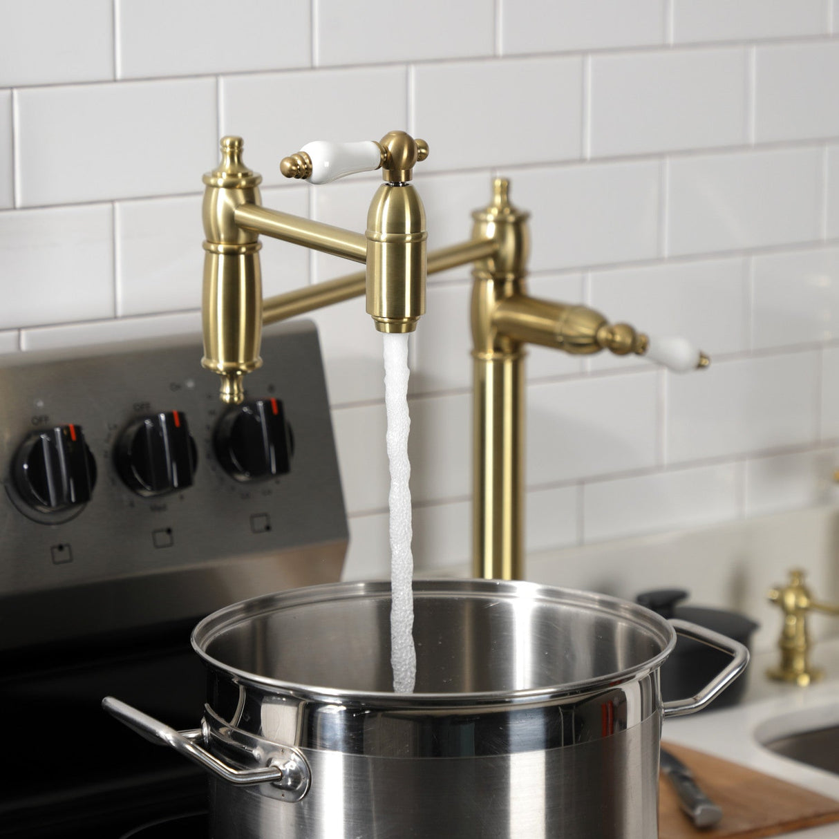 Restoration KS3707PL Single-Hole Deck Mount Pot Filler, Brushed Brass