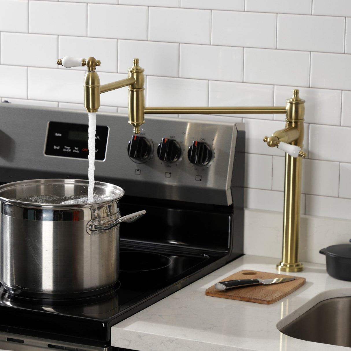 Restoration KS3707PL Single-Hole Deck Mount Pot Filler, Brushed Brass
