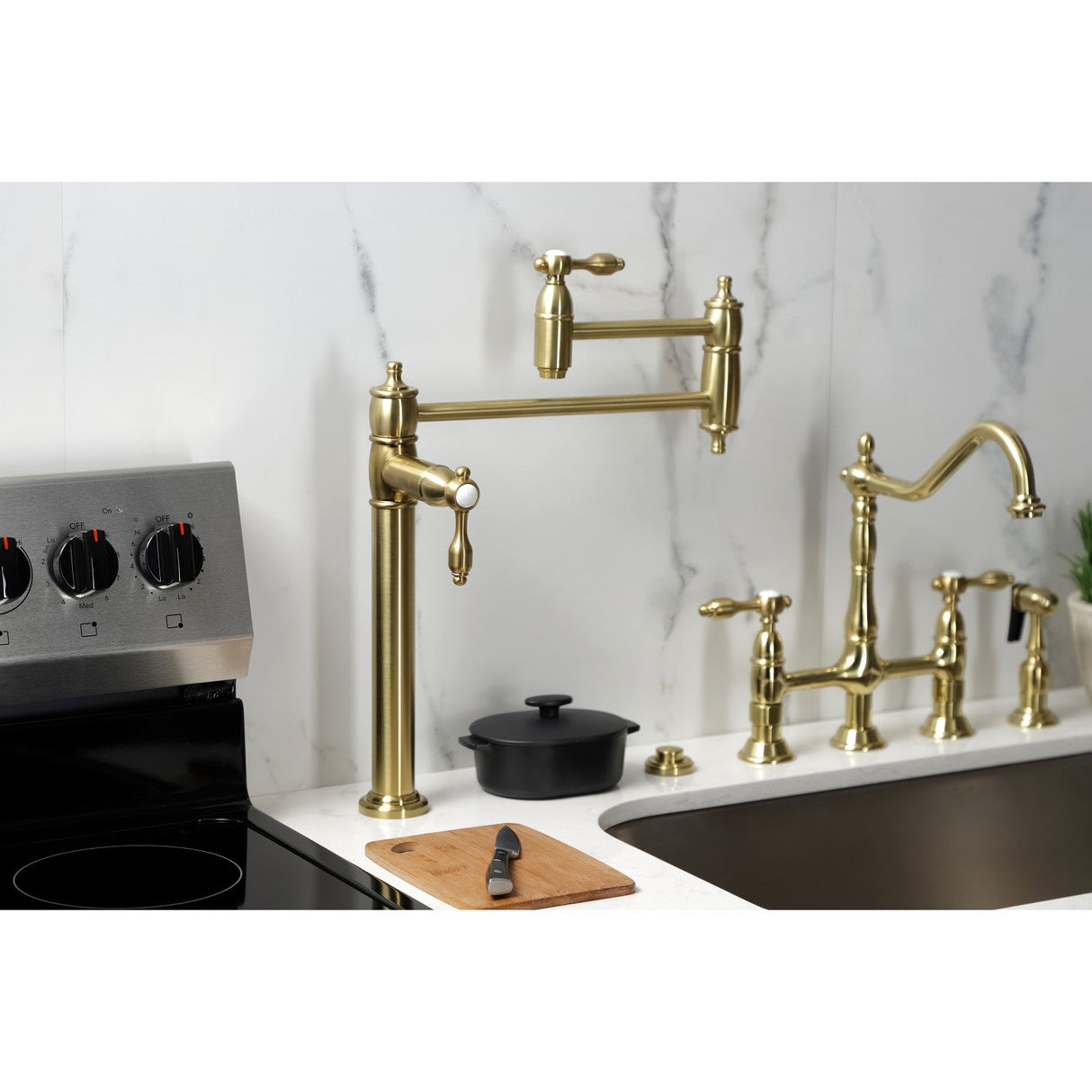 Tudor KS3707TAL Single-Hole Deck Mount Pot Filler, Brushed Brass