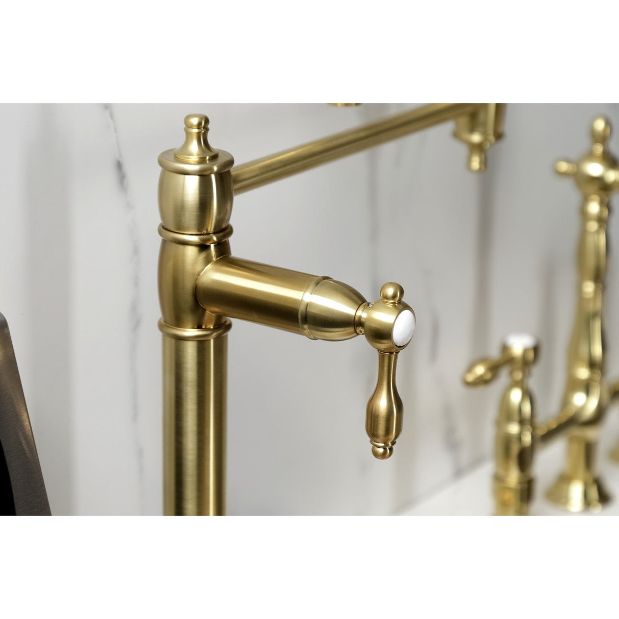 Tudor KS3707TAL Single-Hole Deck Mount Pot Filler, Brushed Brass