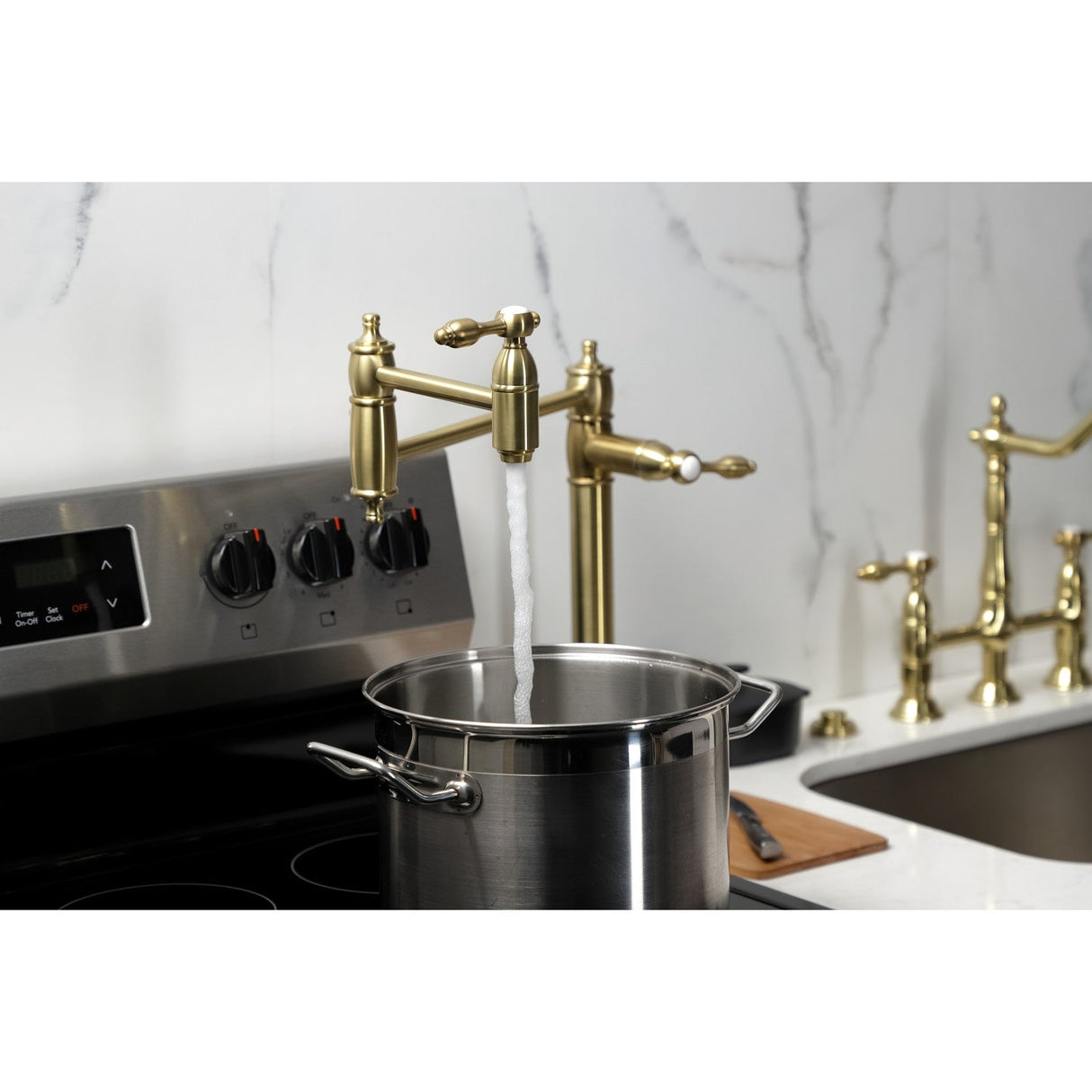 Tudor KS3707TAL Single-Hole Deck Mount Pot Filler, Brushed Brass