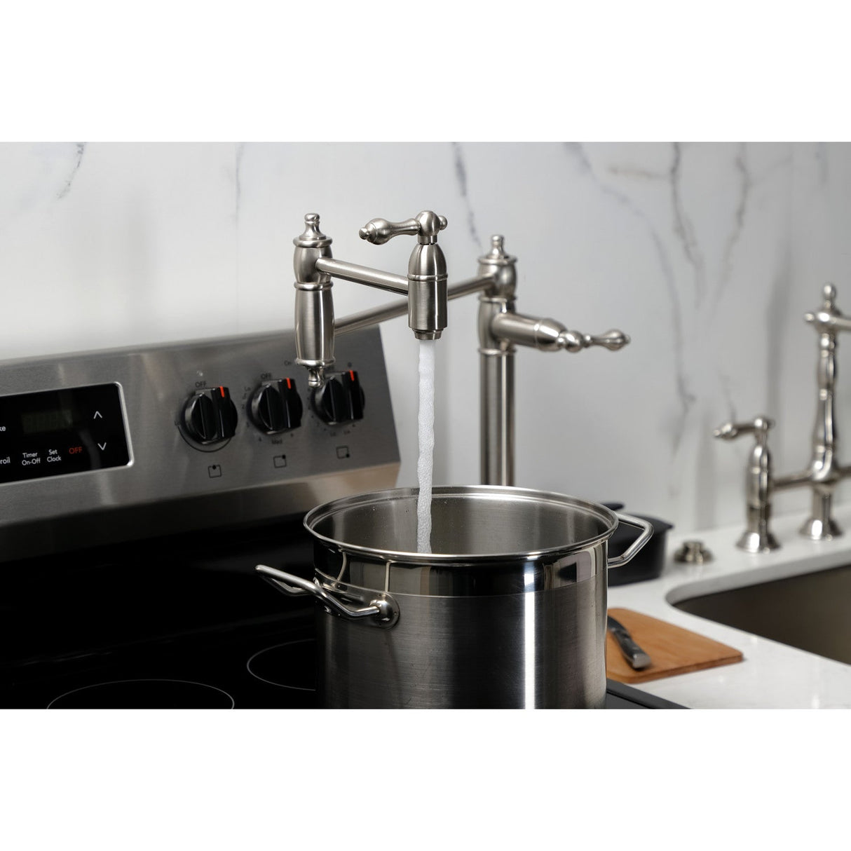 Restoration KS3708AL Single-Hole Deck Mount Pot Filler, Brushed Nickel