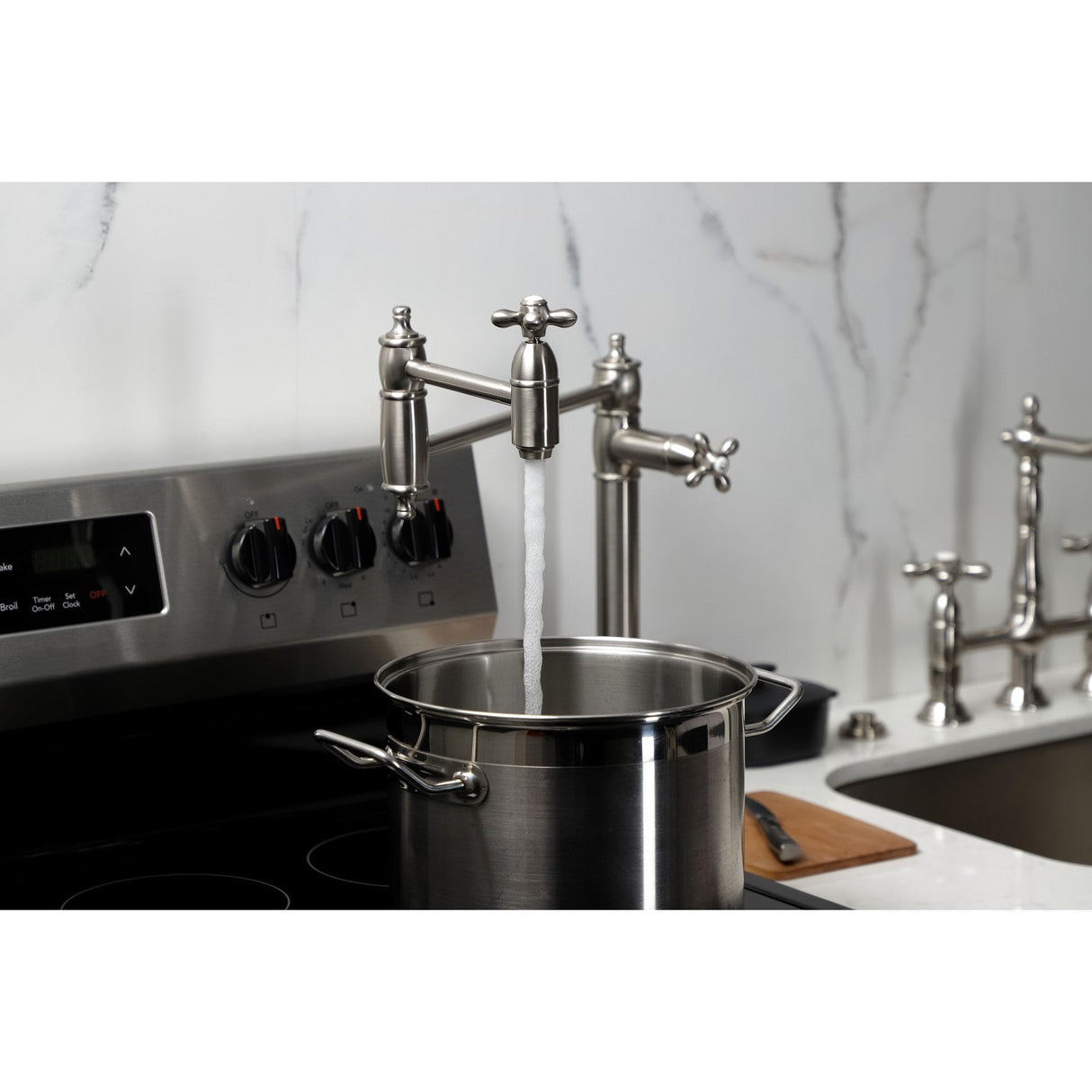 Restoration KS3708AX Single-Hole Deck Mount Pot Filler, Brushed Nickel