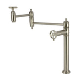 Webb KS3708RKX Two-Handle 1-Hole Deck Mount Pot Filler Faucet with Knurled Handle, Brushed Nickel