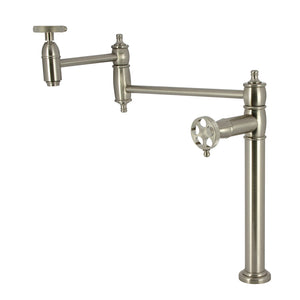 Webb KS3708RKX Two-Handle 1-Hole Deck Mount Pot Filler Faucet with Knurled Handle, Brushed Nickel