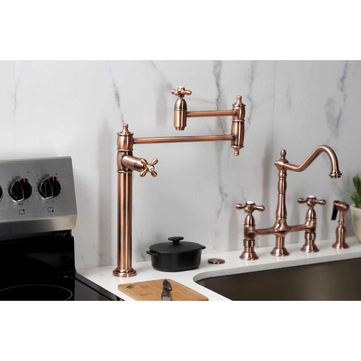 Restoration KS370AXAC Single-Hole Deck Mount Pot Filler, Antique Copper
