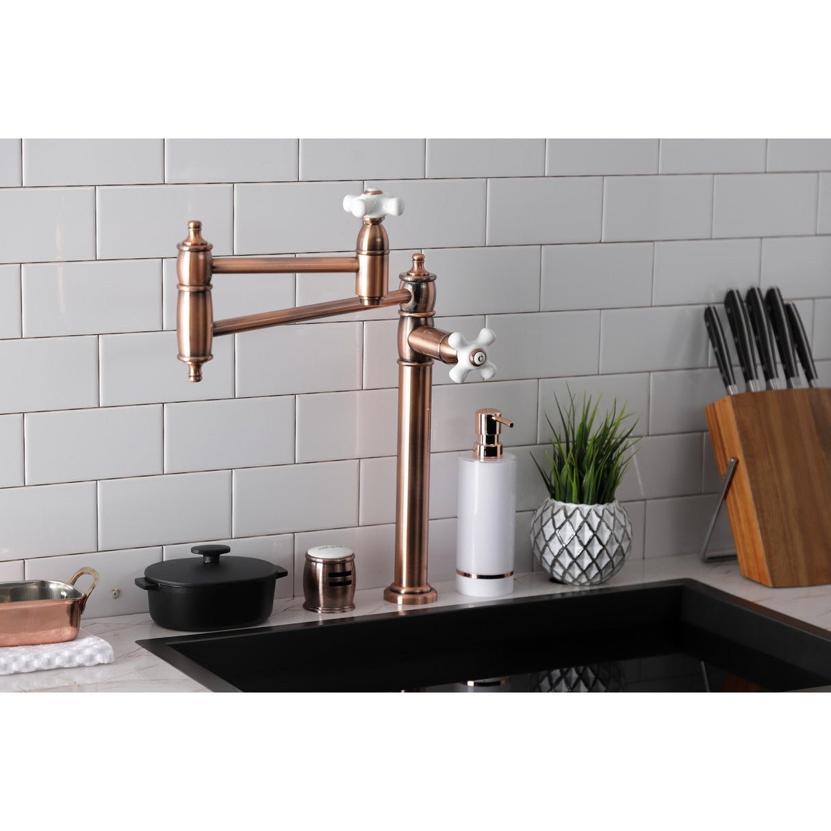 Restoration KS370PXAC Single-Hole Deck Mount Pot Filler, Antique Copper