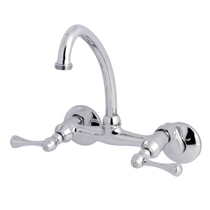 Kingston KS374C Two-Handle 2-Hole Wall Mount Laundry Faucet, Polished Chrome