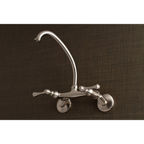 Kingston KS374SN Two-Handle 2-Hole Wall Mount Laundry Faucet, Brushed Nickel