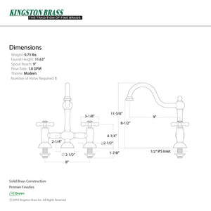 Restoration KS3781AX Two-Handle 3-Hole Deck Mount Bridge Kitchen Faucet, Polished Chrome