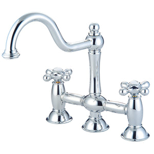 Restoration KS3781AX Two-Handle 3-Hole Deck Mount Bridge Kitchen Faucet, Polished Chrome