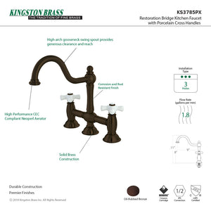 Restoration KS3785PX Two-Handle 3-Hole Deck Mount Bridge Kitchen Faucet, Oil Rubbed Bronze