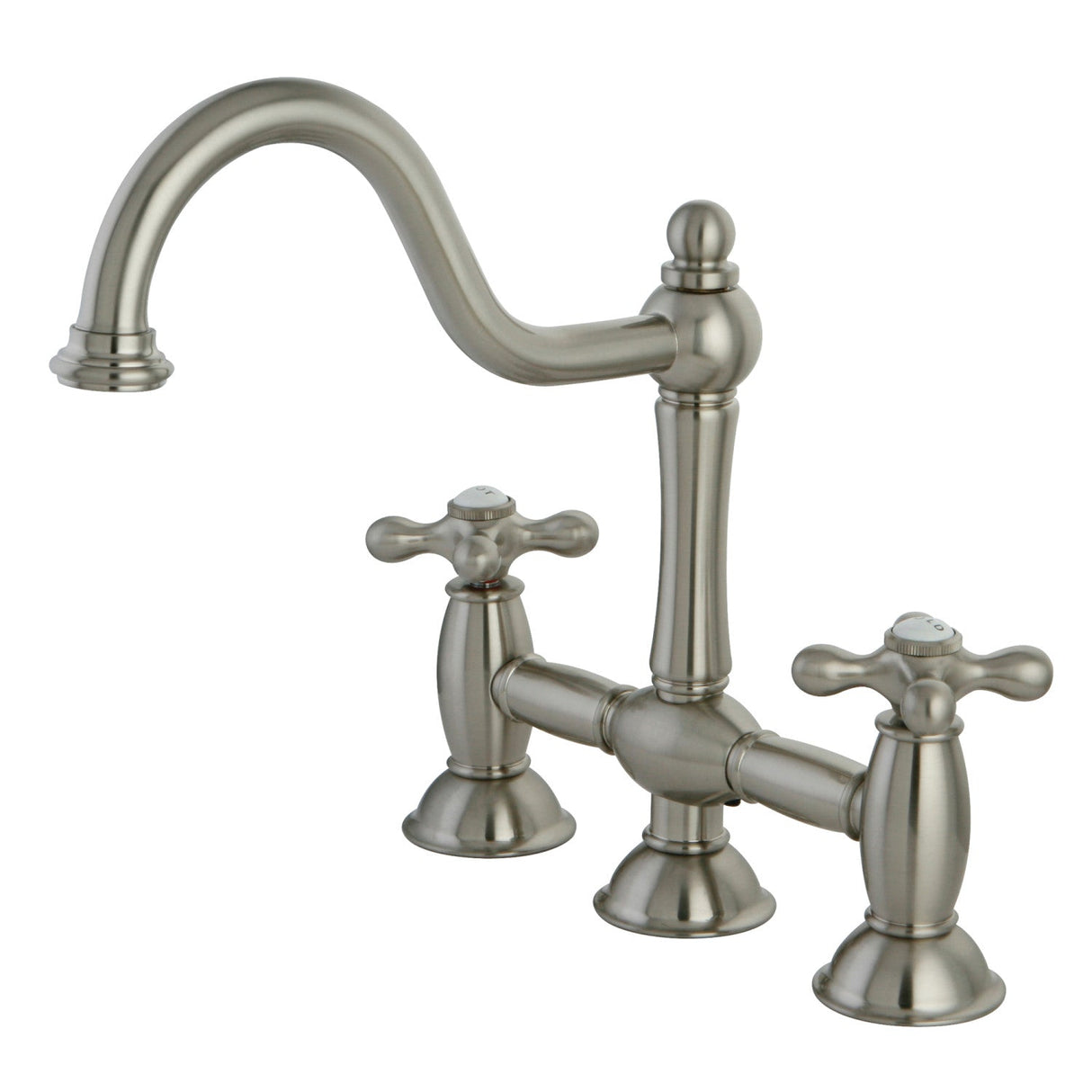 Restoration KS3788AX Two-Handle 3-Hole Deck Mount Bridge Kitchen Faucet, Brushed Nickel